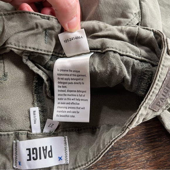 PAIGE Green Sage Wide Leg Pants 26 acid wash slant pockets Army Green Ankle Crop - Picture 9 of 16